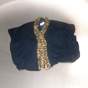 Ashley Stewart Black Shawl with Leopard Print Trim b100